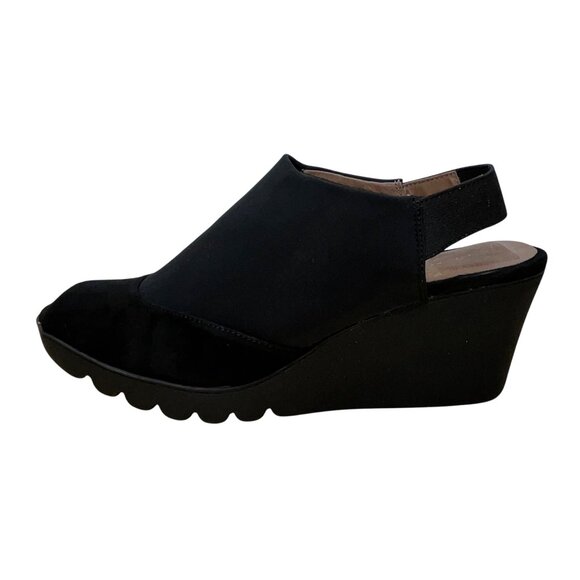 Donald J Pliner Women’s Black Peep Toe Leather Mynne Wedge Sandals Size 8.5M - Picture 4 of 9